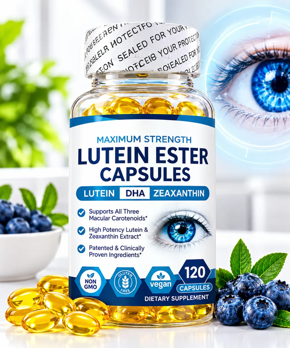 Lutein Ester Capsules bottle with lutein, zeaxanthin and DHA ingredients