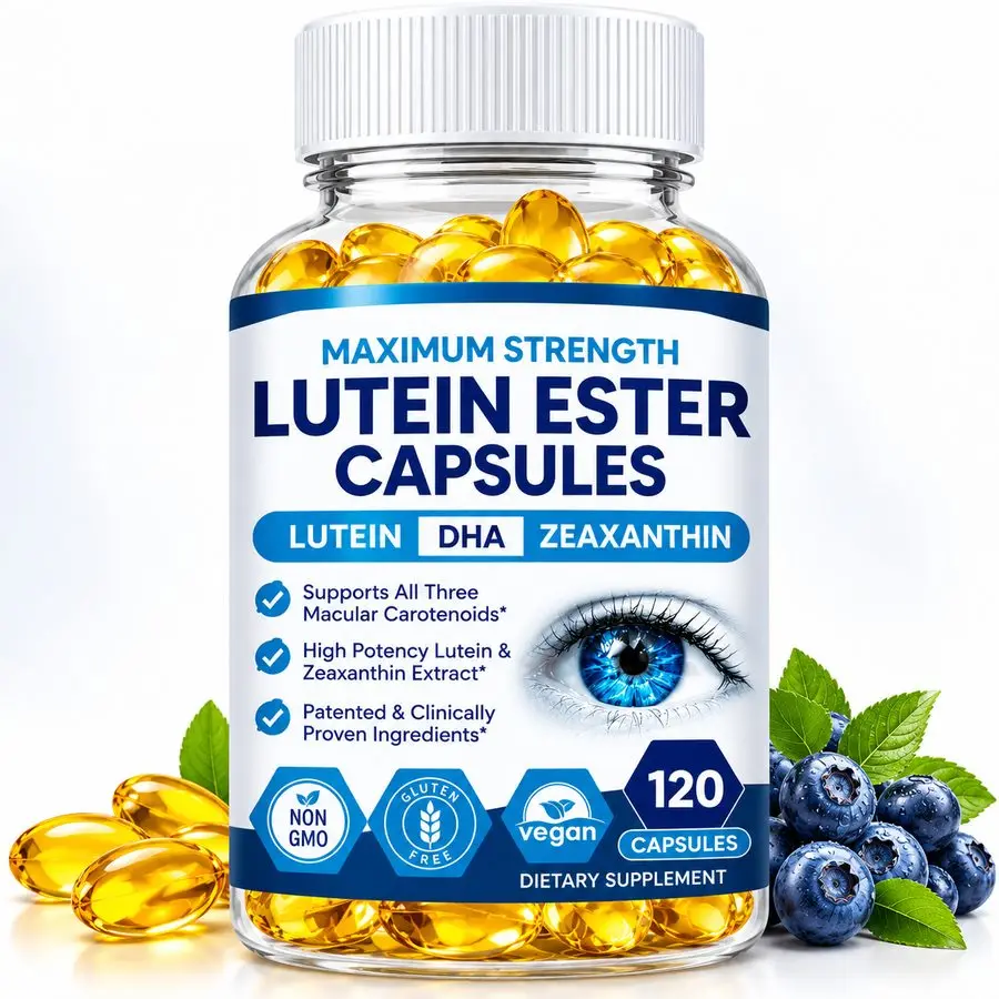 Maximum Strength Lutein Ester Capsules bottle and capsules