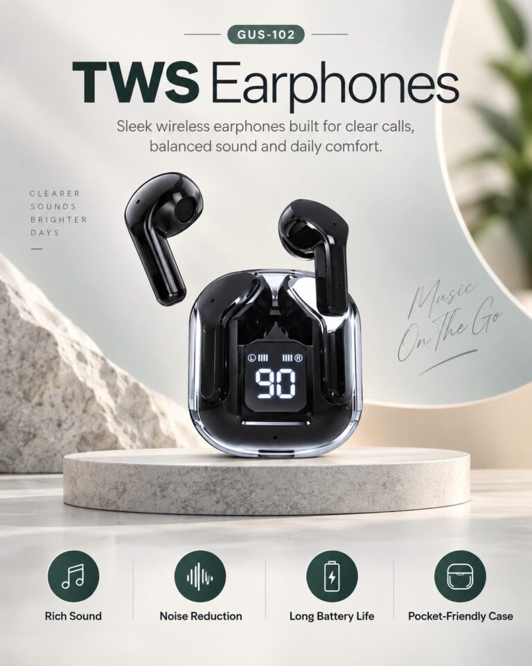 TWS Earphones with rich sound, noise reduction, long battery life and pocket-friendly case